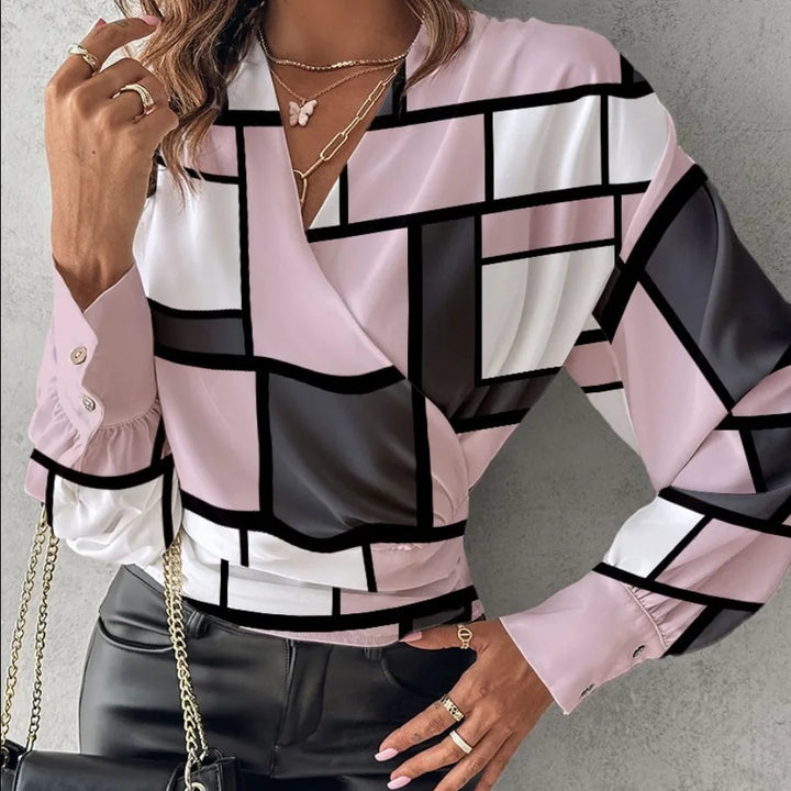 Women Elegant Solid Chiffon Blouse Spring Summer Casual Long Sleeve V Neck Loose Shirt Office Lady Tunics Oversized Tops 2024