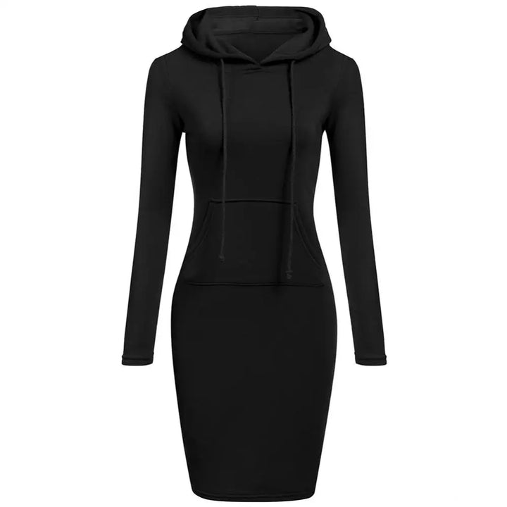 Autumn Winter Warm Sweatshirt Long-sleeved Dress Woman Clothing Hooded Collar Pocket Simple Casual lady Dress Vesdies Sweatshirt