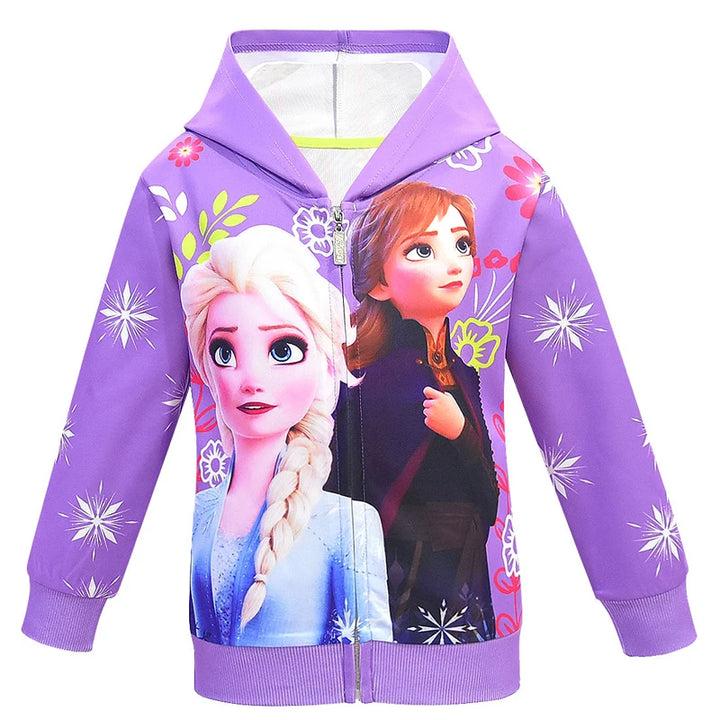 2024 New Hoodies Sweatshirts Frozen Elsa Anna Pattern Baby Girls Hooded Clothing Toddler Girls Sweatshirts for Kids Clothes