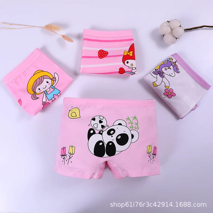 4PCS/Lot Girls Cotton Underwear Toddler Children High Waist Cartoons Boxers 1-9Years Kids Panties Teenagers Underpants