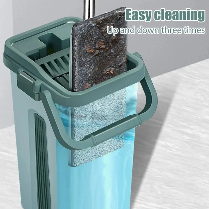 Squeeze Mop with Bucket Hand Free Wringing Floor Cleaning Mop Microfiber Mop Pads Wet or Dry Usage on Hardwood Laminate