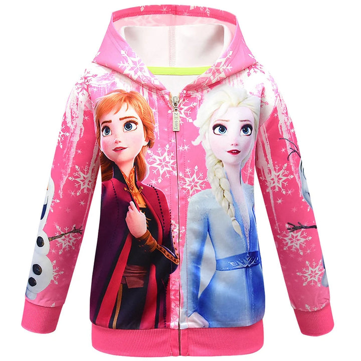 2024 New Hoodies Sweatshirts Frozen Elsa Anna Pattern Baby Girls Hooded Clothing Toddler Girls Sweatshirts for Kids Clothes