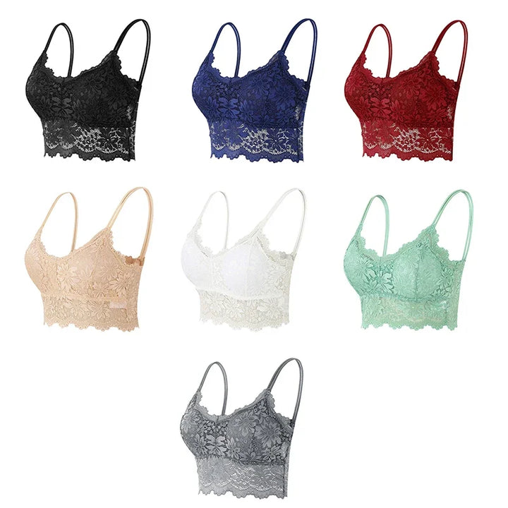 7 Color Lace Sexy Crop Top Women Padded Camisole Bra Breathable Wire Free Bralette Hollow Out Beauty Back Tank Female Underwear