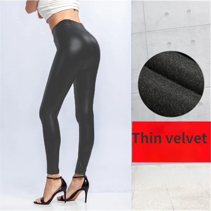 Winter Pu Leather Leggings for Women Warm Leggins Black Velvet Leggins High Waist Leggings Stretchy Skinny Plus SizeLeggings