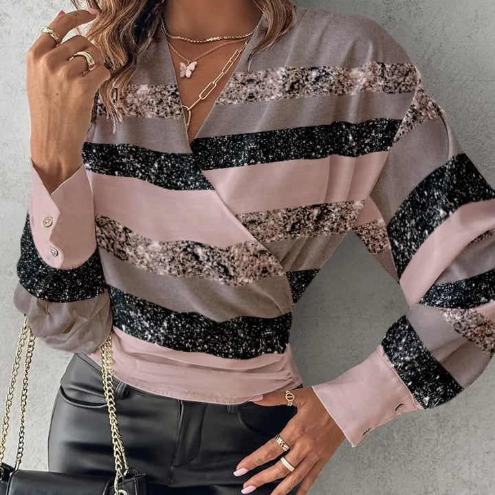 Women Elegant Solid Chiffon Blouse Spring Summer Casual Long Sleeve V Neck Loose Shirt Office Lady Tunics Oversized Tops 2024