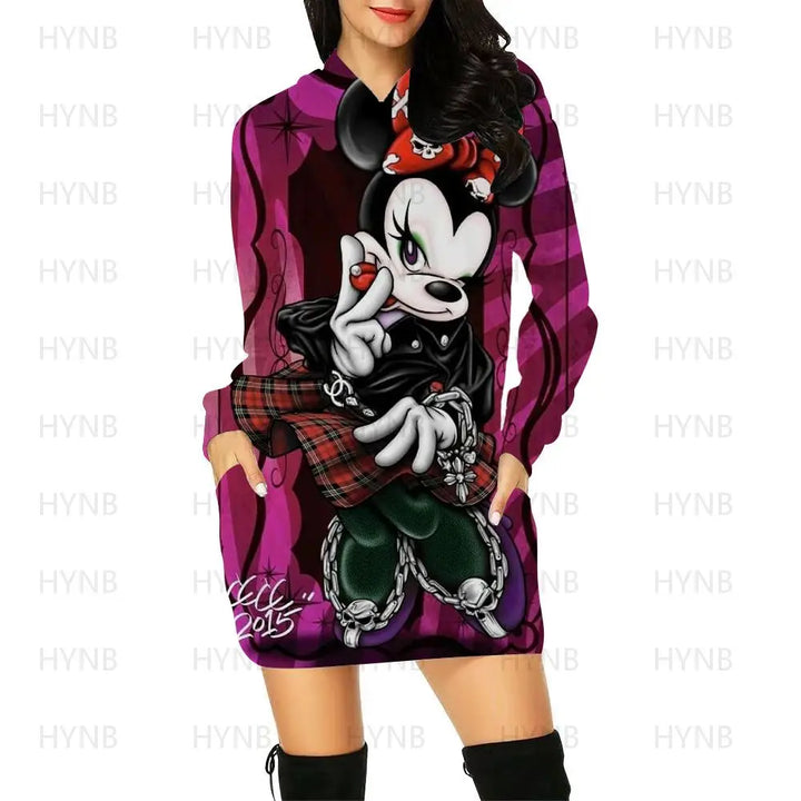 Sweater Dress Elegant Dresses for Women Long Sleeves Luxury Party Hoodie Disney Kawaii Mickey Women's 2024 Mini Minnie Mouse Y2k