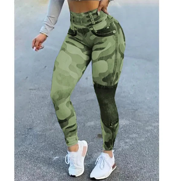 Denim Look Print High Waist Tummy Control Butt Lift Leggings Women Slim Pencil Pants Spring Summer Leggins New