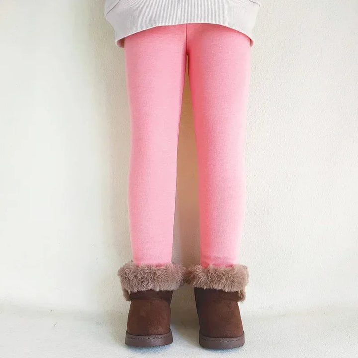 2024 Girls Pants Children's Winter Thickened Warm Trousers Warm Elastic Pink Navy Blue Leggings Boys' Feet Pants