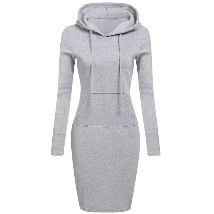 Autumn Winter Warm Sweatshirt Long-sleeved Dress Woman Clothing Hooded Collar Pocket Simple Casual lady Dress Vesdies Sweatshirt