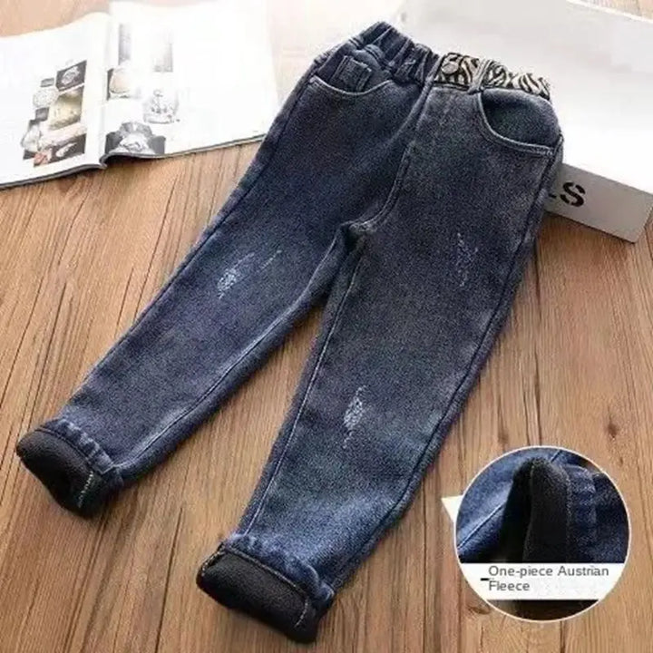 2-13 Years Toddler Baby Winter Jeans Children Thick Velvet Warm Denim Pants for Girls Slim Leggings Kids Blue Fleece Trousers