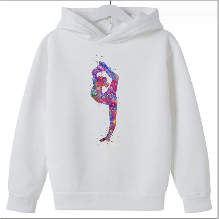 Hot Sale  Watercolor Gymnastics Girl Printed Hoodies for Teen Girls Kids Sweatshirt Winter Top Students  Clothes Sweater