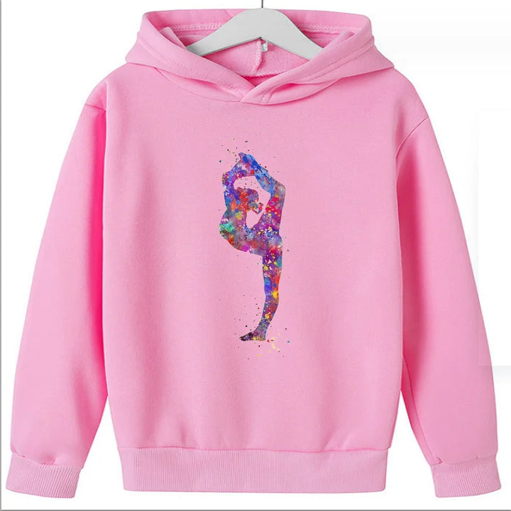 Hot Sale  Watercolor Gymnastics Girl Printed Hoodies for Teen Girls Kids Sweatshirt Winter Top Students  Clothes Sweater