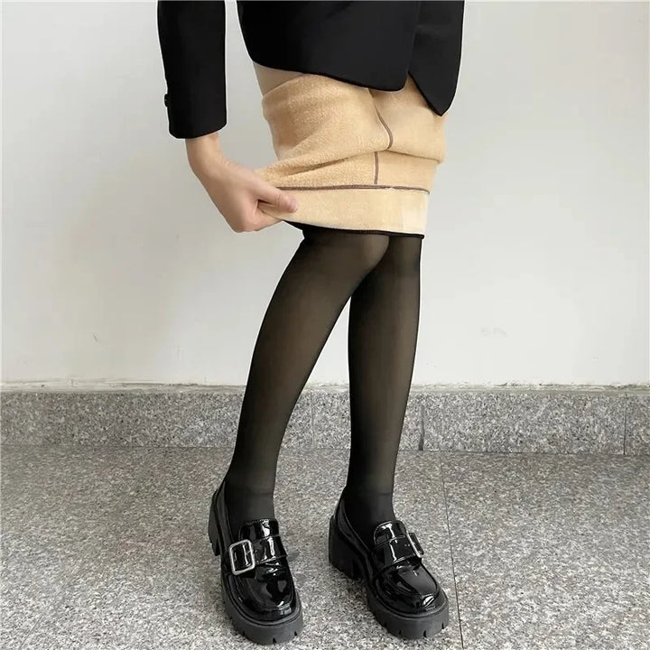 Fleece Lined Tights Women Thicken Thermal Pantyhose for Women Winter Panty Polar Fake Black Effect Stockings Women's Velvet Sock