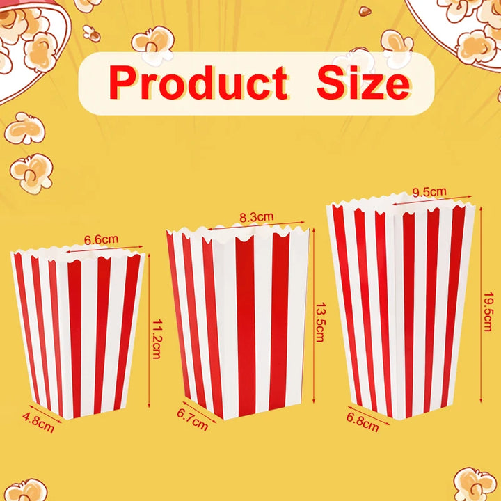 12pcs Popcorn Box Buckets Movie Night Fries Cup Snack Containers Birthday Party Supplies Wedding Christmas Carnival Stripes Bags