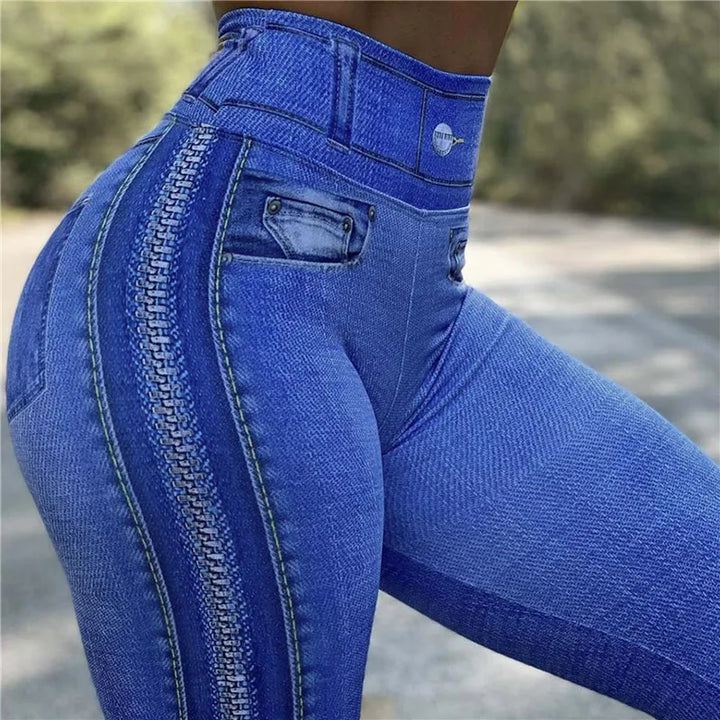 Woman Fashion Jeans Leggings Pocket Plus Size Denim Pants High Waist Casual Pencil Pants Printing Sport Gym Leggings Tights XXXL