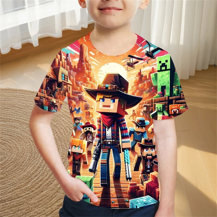 Children's Clothing Adventure Style Boys Clothes Cartoon T-Shirt for a Boy Fashion 2024 Baby Summer Clothes O-Neck Children Top