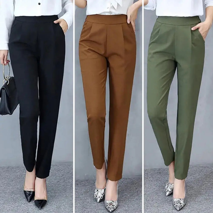 Classic Women's Pencil Pants Spring Basic Solid High Waist Straight Pant Female Casual Slim Ankle Length Trouser Pantalones