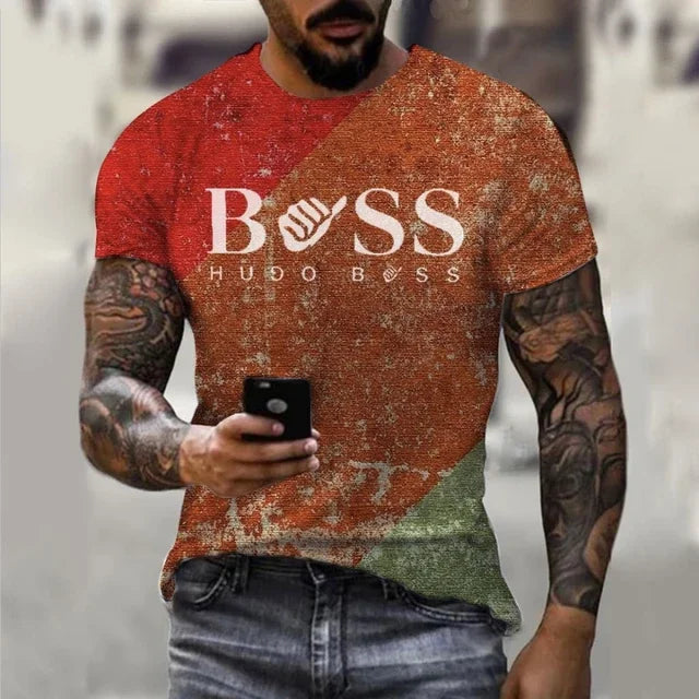 Men's round neck short sleeved T-shirt, 3D printed large casual sweater, fashionable trend, summer