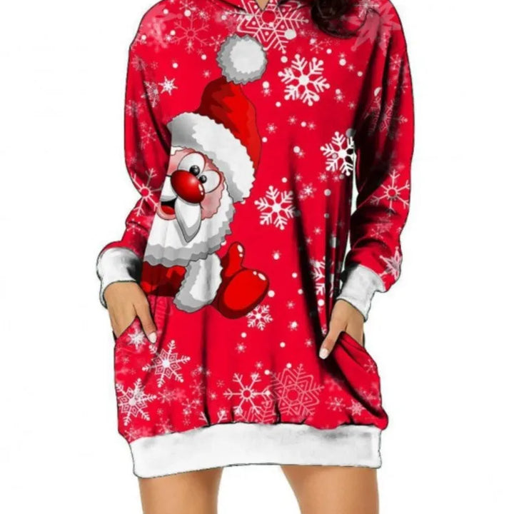 Christmas Hoodie Dress Women Fashion Elk Print Loose Sweatshirt Famale Autumn Winter Women's Clothing Party Dresses 2024 Robe