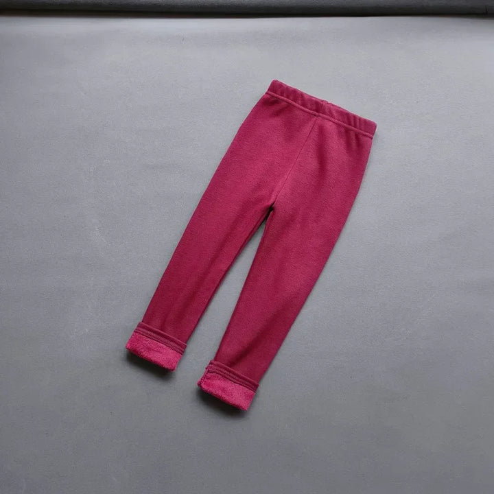 2024 Girls Pants Children's Winter Thickened Warm Trousers Warm Elastic Pink Navy Blue Leggings Boys' Feet Pants