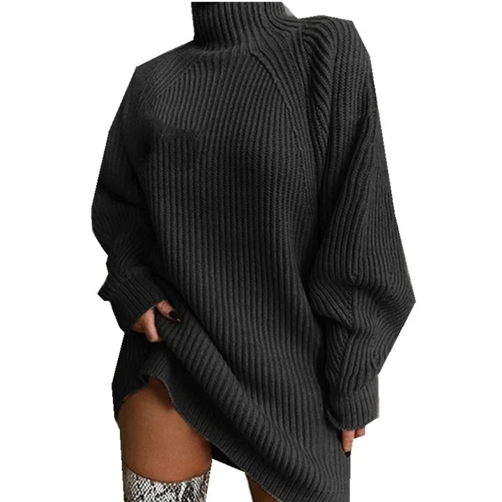 Women's Solid Color Loose Knitted Dress 2024 Autumn Winter New Dress Sweater Women Long Sleeve Turtleneck Pullover Dress Sweater