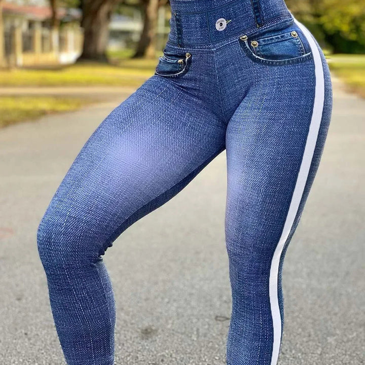 Denim Look Print High Waist Tummy Control Butt Lift Leggings Women Slim Pencil Pants Spring Summer Leggins New