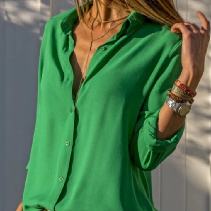 Women Elegant Solid Chiffon Blouse Spring Summer Casual Long Sleeve V Neck Loose Shirt Office Lady Tunics Oversized Tops 2024