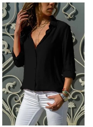 Women Elegant Solid Chiffon Blouse Spring Summer Casual Long Sleeve V Neck Loose Shirt Office Lady Tunics Oversized Tops 2024