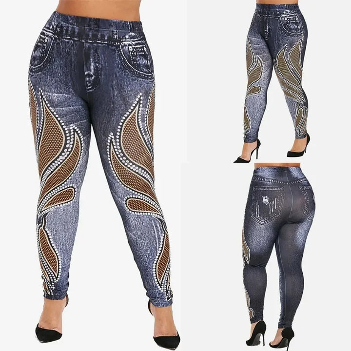 Denim Look Print High Waist Tummy Control Butt Lift Leggings Women Slim Pencil Pants Spring Summer Leggins New