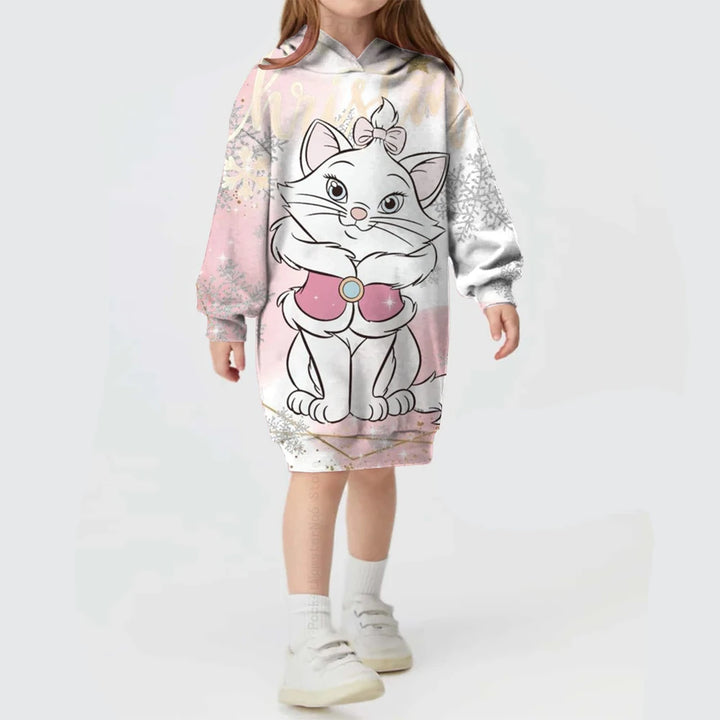 Girls' autumn and winter clothes long-sleeved pullover sweatshirt Disney Marie cat print dress baby girl hooded dress sweet girl