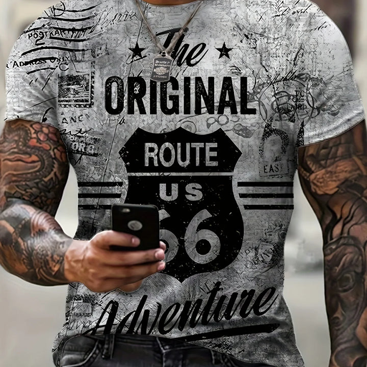 New Summer/Fall Men's Clothing 3d Printed Men's Route 66 Short Sleeve T-Shirt Men's Loose Fashion Casual Extra Size T-Shirt