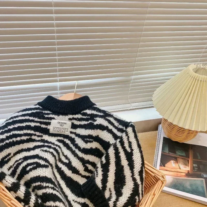 PTKPCC Children Knitting Sweaters Boys Casual Zebra Sweater Autumn Winter Girls Baby Kids Pullovers for  Children's Clothing