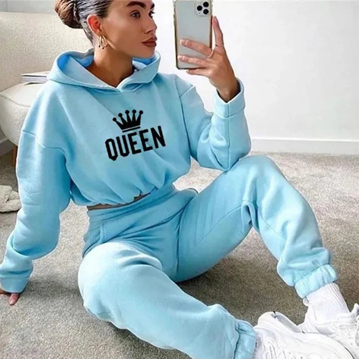 Women Hooded Tracksuit Sports 2 Pieces Set Sweatshirts Pullover Hoodies Pants Suit Home Sweatpants Trousers Outfits 2023