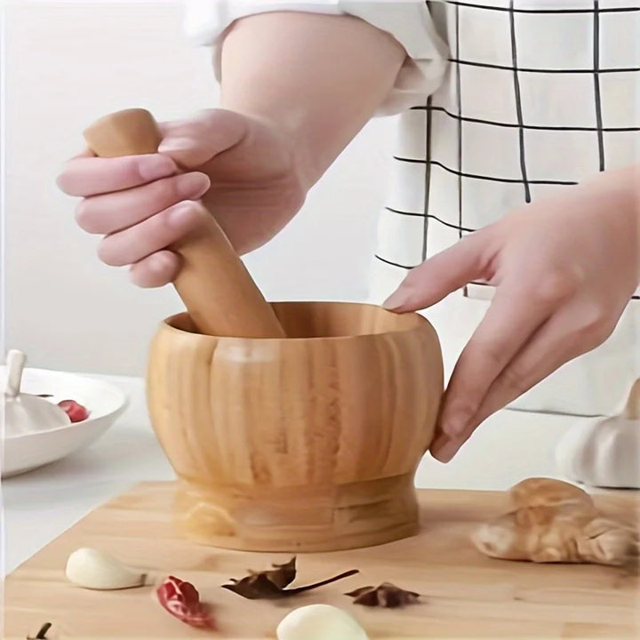 1PC Household Manual Solid Wood Garlic Pestle Bamboo Garlic Mortar Ginger Spices Grinder Kitchen Tool Mortar And Pestle Set