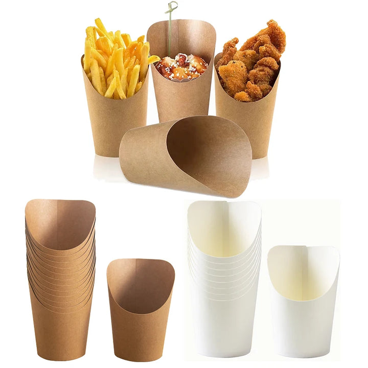 25/50pcs French Fry Cups Disposable Kraft Paper French Fries Holder Charcuterie Cup Potato Chips Box Birthday Party Supplies