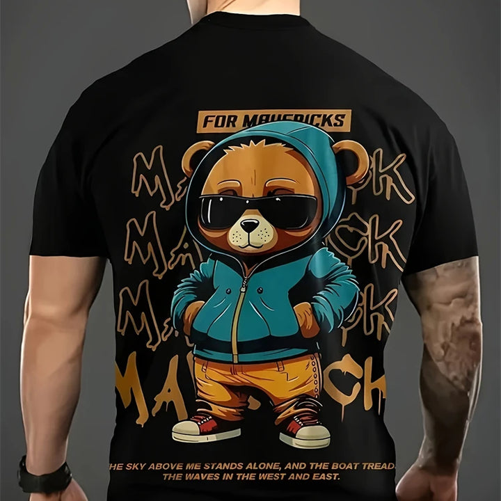 Hip-hop Style Cartoon Bear Print Men's T-shirt Summer Casual Everyday Top Urban Street Fashion Men's Oversized Short Sleeve Tees