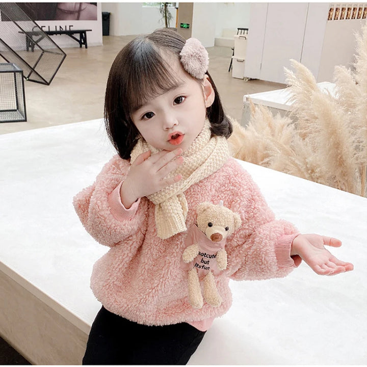 1 2 3 4 5 6 Year Baby Girls Sweatshirt Spring Autumn Warm Fleece Tops Cute Bear Pullover Children's Sweater Toddler Girl Clothes