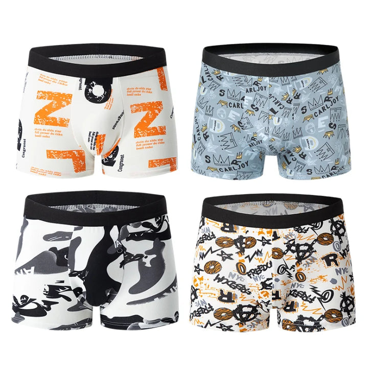 4-piece MEN'S FASHION Printed Underwear Breathable Crotch Boxers for Teenagers Comfortable plus Size Underwear up to 6XL.