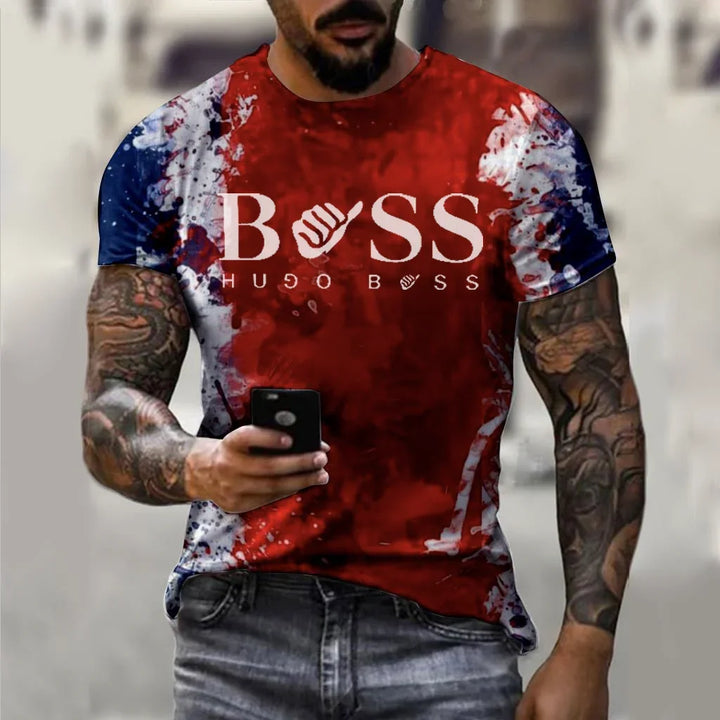 Men's round neck short sleeved T-shirt, 3D printed large casual sweater, fashionable trend, summer