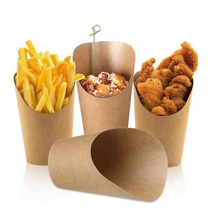 25pcs Kraft Paper French Fry Box Disposable Paper Charcuterie Cup Fruit Salad Packing Box DIY Baking Tool French Fries Holder