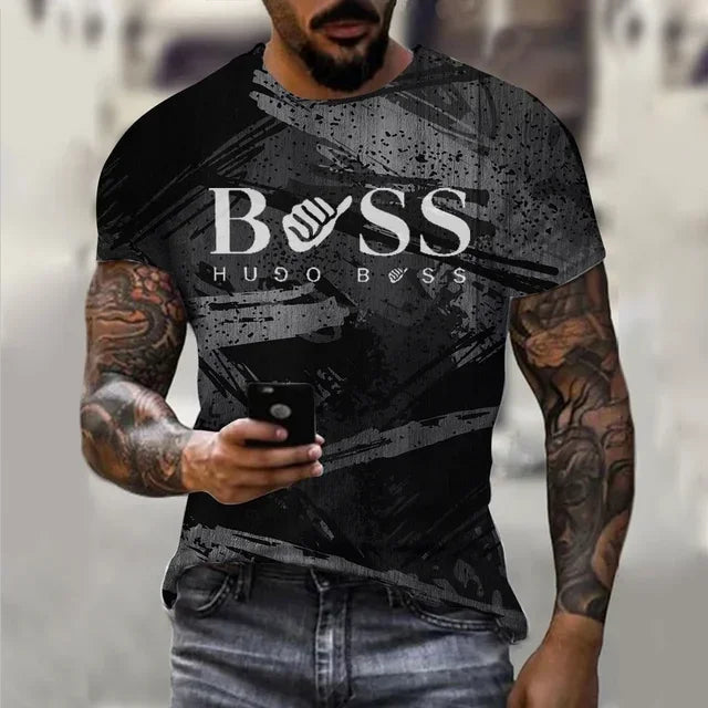 Men's round neck short sleeved T-shirt, 3D printed large casual sweater, fashionable trend, summer