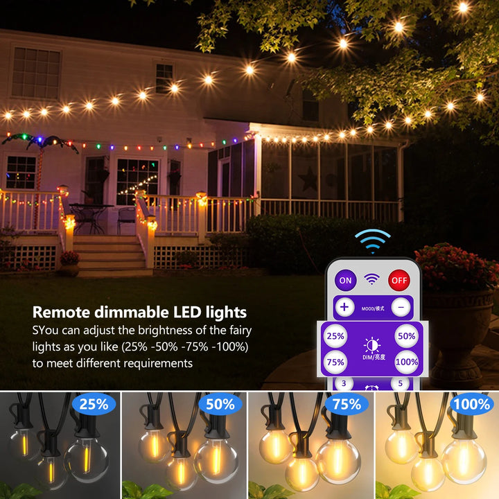 Solar String Lights Outdoor G40 Patio Lights,USB Recharger, 8Light Mode ,Shatterproof Bulbs , Weatherproof Hanging Light