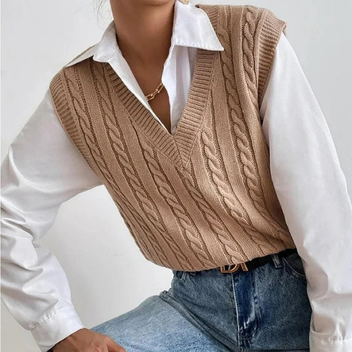 Autumn Winter Women Vest Sleeveless V-neck Knitted Sweater Crochet 2024 Casual Khaki Thick Pullovers Tanks Y2k Top Sweater Vest