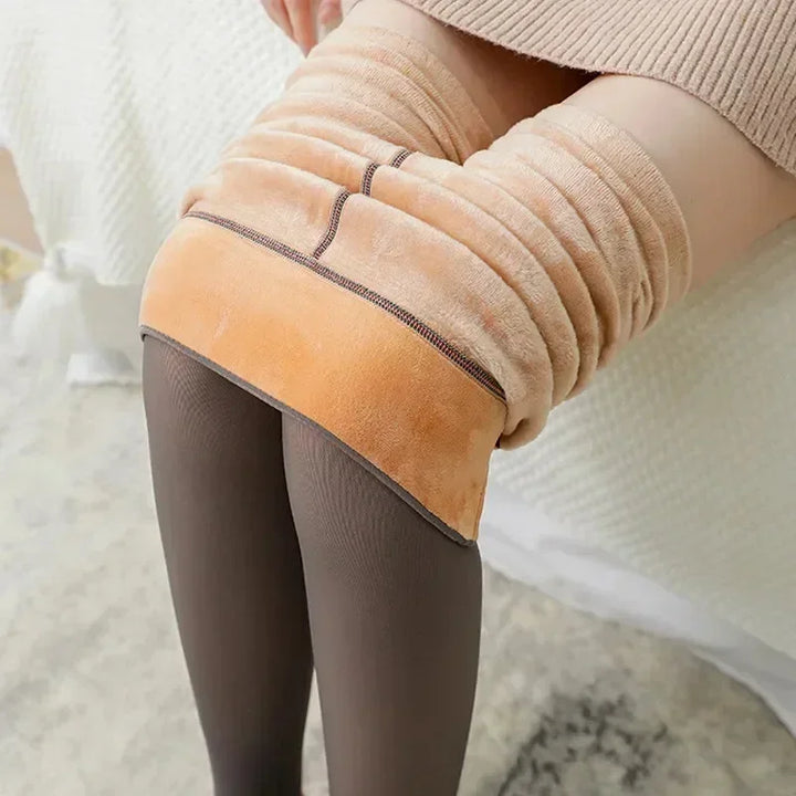 Thicken Warm Tights For Women Winter Thermal Stockings Leggings Sexy Translucent Fleece Velvet Tights Pantyhose Female Pants