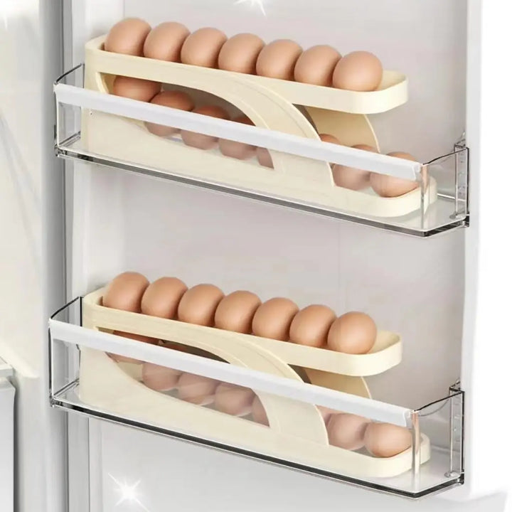 New Automatic Rolling Double-layer Egg Dispenser, Egg Holder Dispenser for Refrigerator, Holds 15 Eggs, Space-Saving Egg Storage