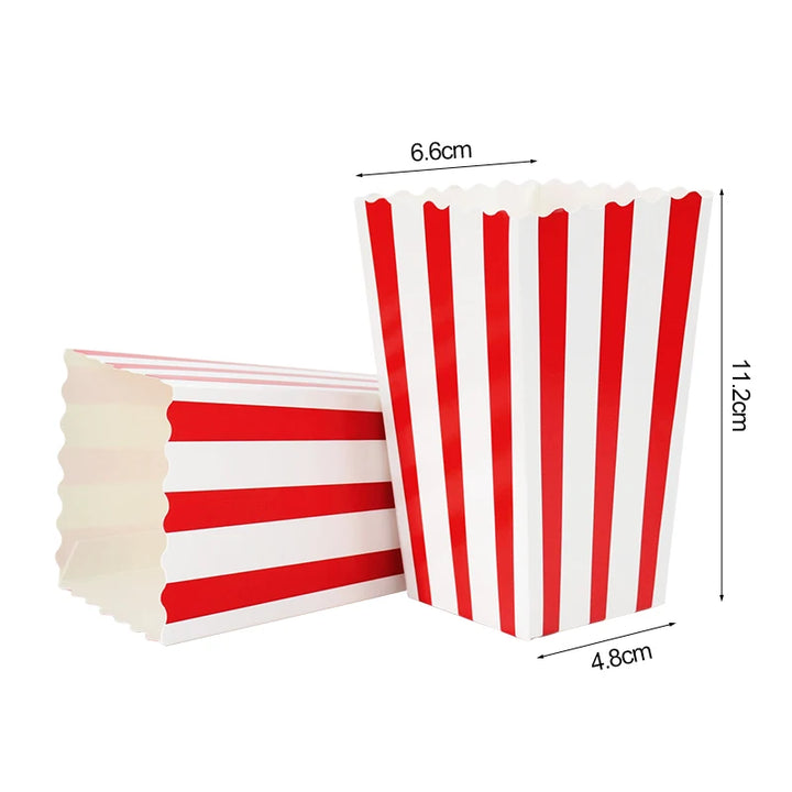 12pcs Popcorn Box Buckets Movie Night Fries Cup Snack Containers Birthday Party Supplies Wedding Christmas Carnival Stripes Bags