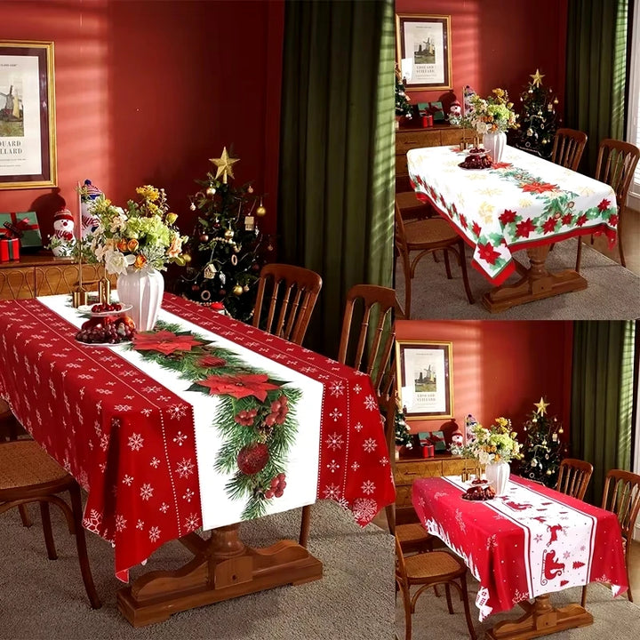 Christmas Tablecloth Merry Chirstmas Decoration For Home 2024 Xmas Snowflake Table Cloth Navidad Noel Notal New Year 2025 Dec