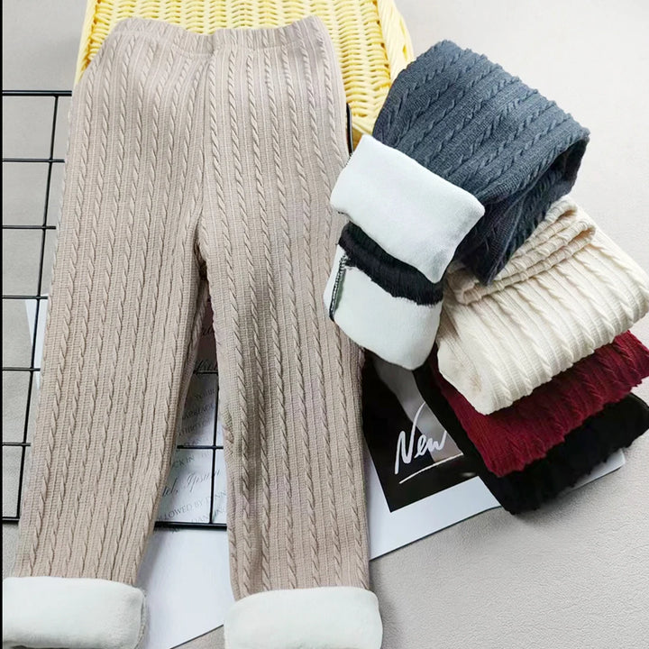 Children's Pants Girls' Plush Pants knitted Jacquard Autumn And Winter Warm Leggings Tight Pants