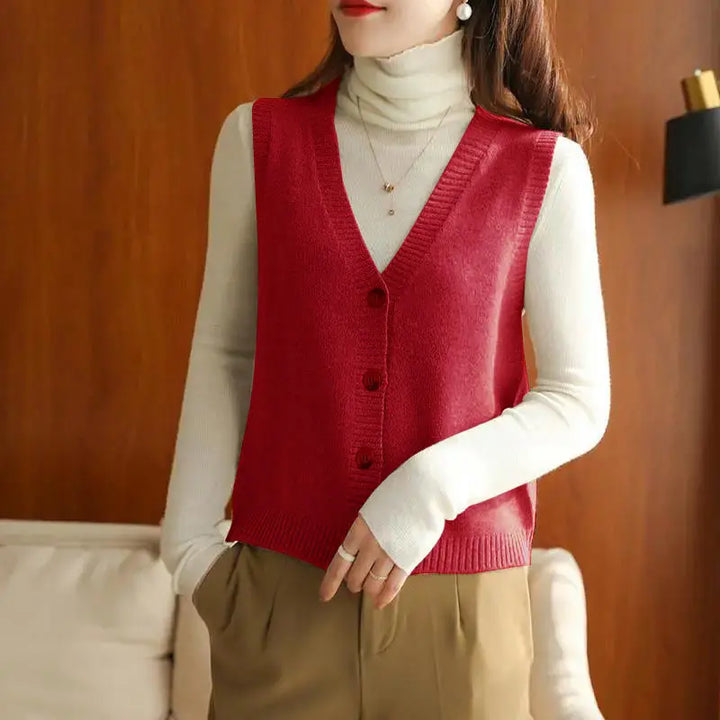 Knitted Vest Women's V-neck Cardigan Short and Versatile Outerwear Sweater Camisole Spring and Autumn New Knitted Vest