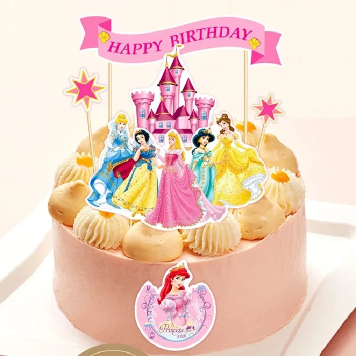 6Pcs/set Disney Six Princess Theme Cake Cupcake Toppers Cake Flag Wedding Girls Birthday Party Decor Baby Shower Cake Supplies